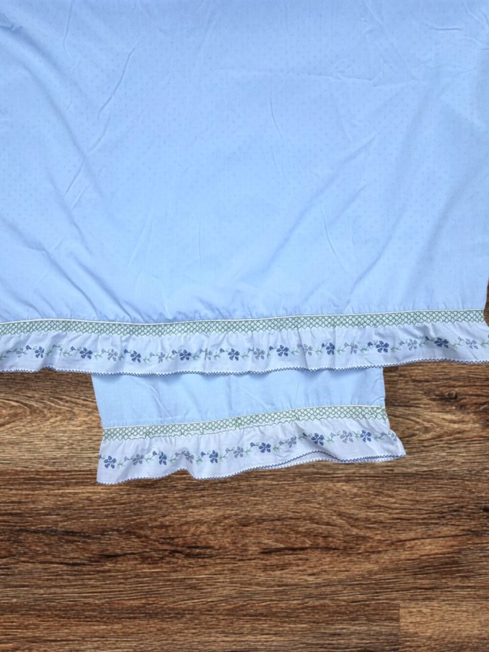 Vintage Cannon Full Flat Sheet Pillowcase Blue Floral Embroidered Smocked USA